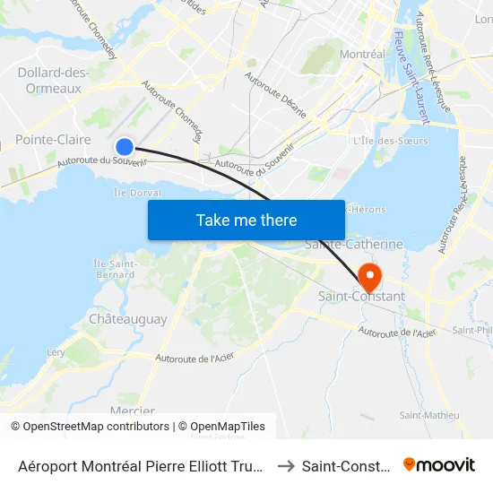 Aéroport Montréal Pierre Elliott Trudeau to Saint-Constant map