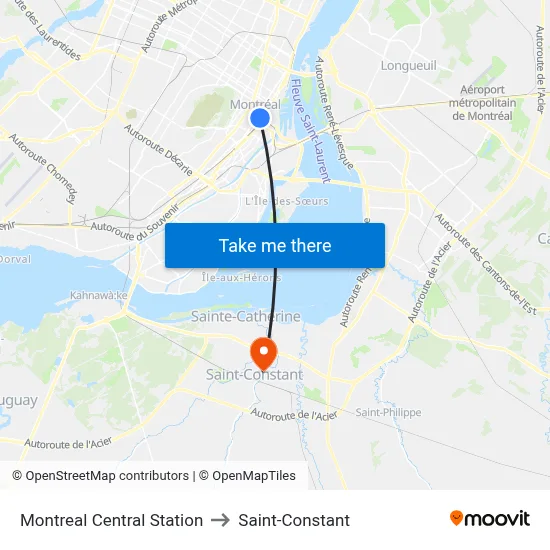 Montreal Central Station to Saint-Constant map