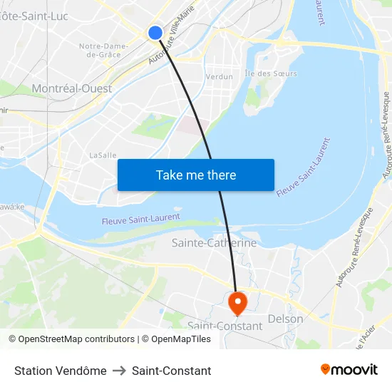 Station Vendôme to Saint-Constant map