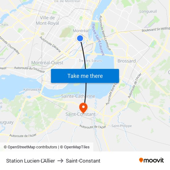 Station Lucien-L'Allier to Saint-Constant map