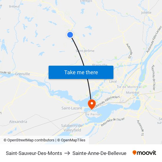 Saint-Sauveur-Des-Monts to Sainte-Anne-De-Bellevue map