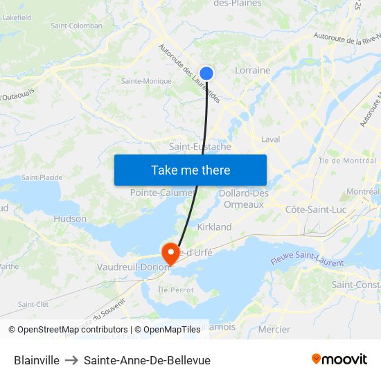 Blainville to Sainte-Anne-De-Bellevue map