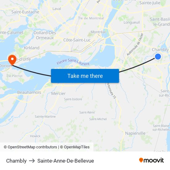 Chambly to Sainte-Anne-De-Bellevue map