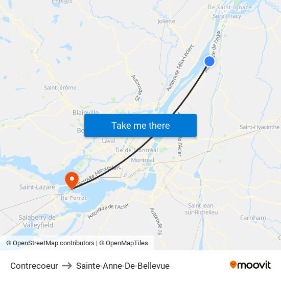 Contrecoeur to Sainte-Anne-De-Bellevue map