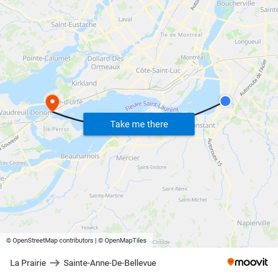 La Prairie to Sainte-Anne-De-Bellevue map