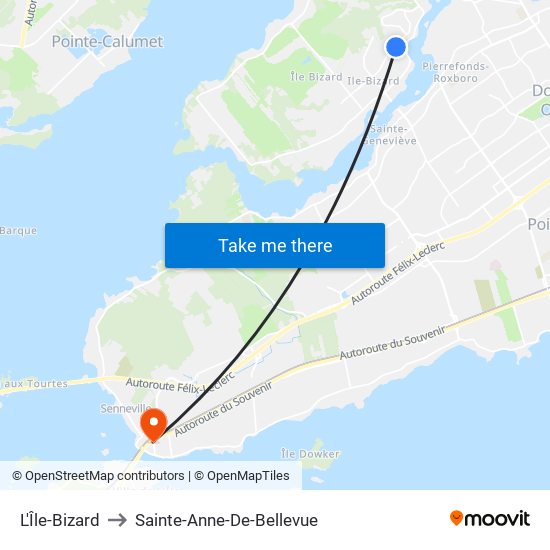 L'Île-Bizard to Sainte-Anne-De-Bellevue map