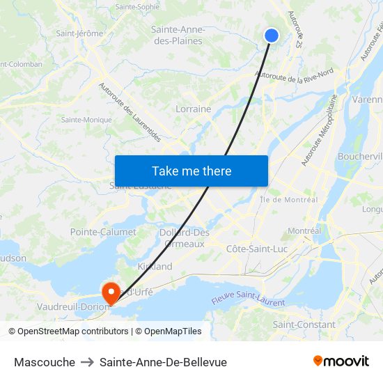 Mascouche to Sainte-Anne-De-Bellevue map