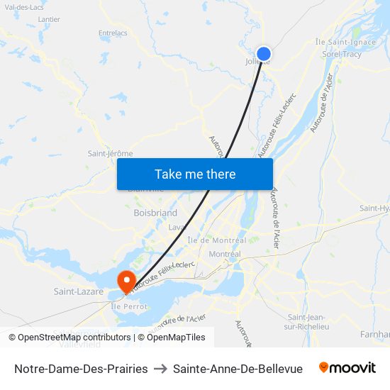 Notre-Dame-Des-Prairies to Sainte-Anne-De-Bellevue map