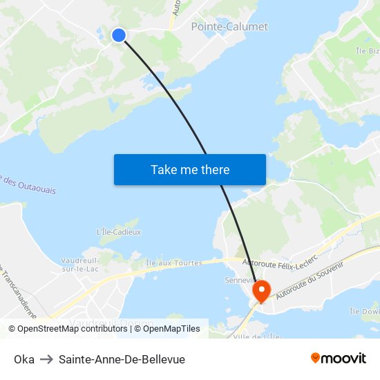 Oka to Sainte-Anne-De-Bellevue map