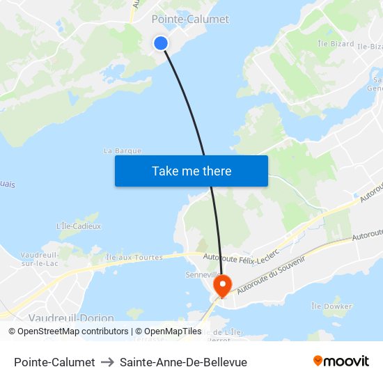 Pointe-Calumet to Sainte-Anne-De-Bellevue map