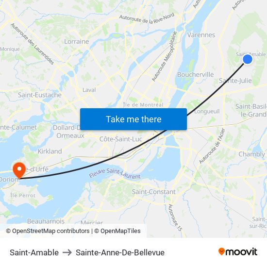 Saint-Amable to Sainte-Anne-De-Bellevue map