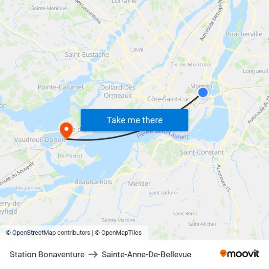 Station Bonaventure to Sainte-Anne-De-Bellevue map