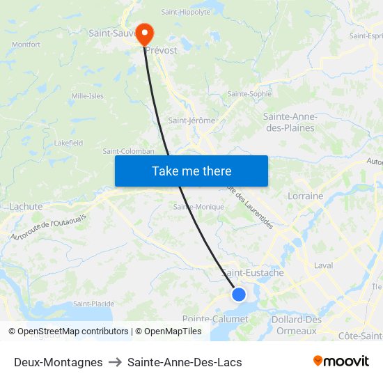 Deux-Montagnes to Sainte-Anne-Des-Lacs map