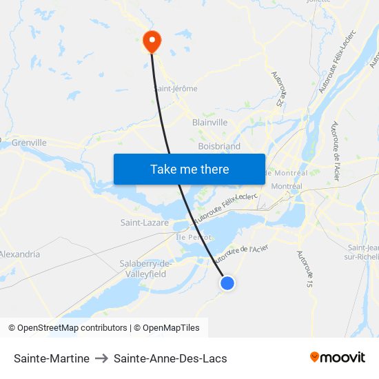 Sainte-Martine to Sainte-Anne-Des-Lacs map