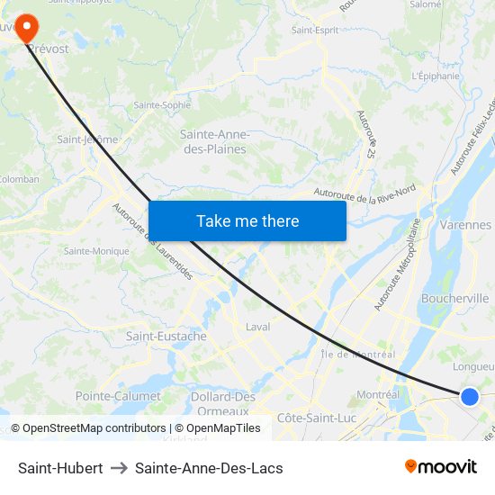Saint-Hubert to Sainte-Anne-Des-Lacs map