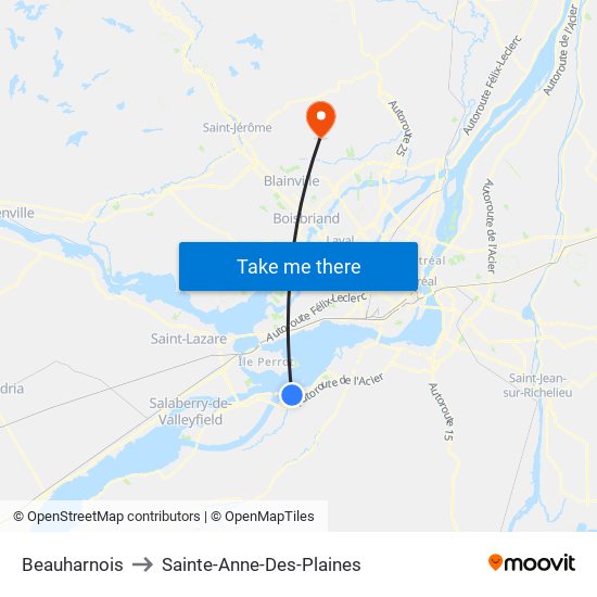 Beauharnois to Sainte-Anne-Des-Plaines map