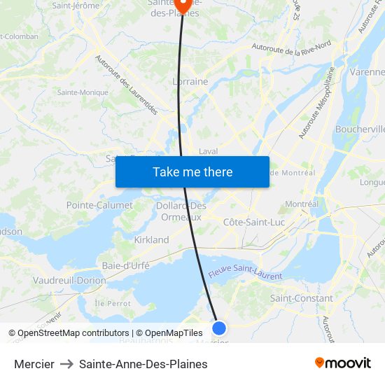 Mercier to Sainte-Anne-Des-Plaines map