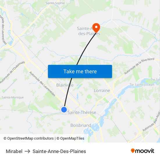 Mirabel to Sainte-Anne-Des-Plaines map