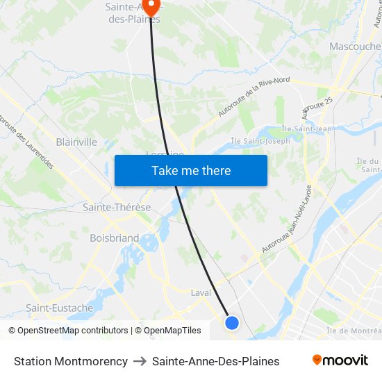 Station Montmorency to Sainte-Anne-Des-Plaines map