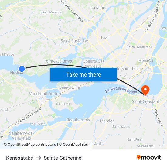 Kanesatake to Sainte-Catherine map