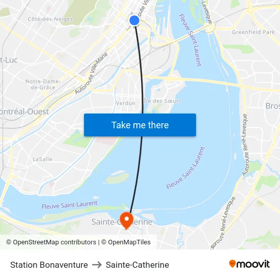 Station Bonaventure to Sainte-Catherine map