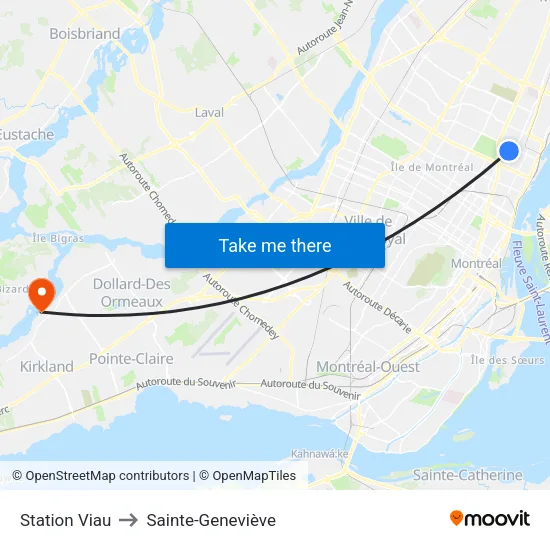 Station Viau to Sainte-Geneviève map