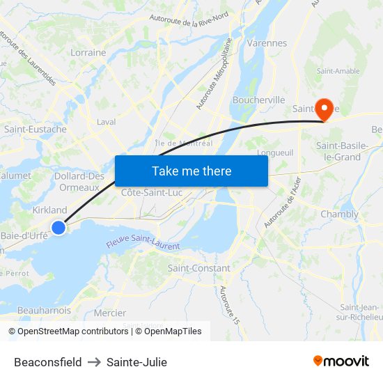 Beaconsfield to Sainte-Julie map