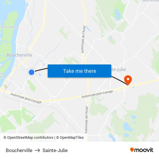 Boucherville to Sainte-Julie map