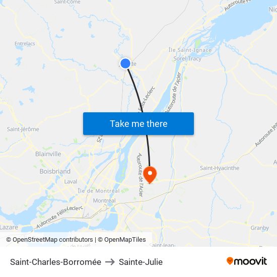 Saint-Charles-Borromée to Sainte-Julie map