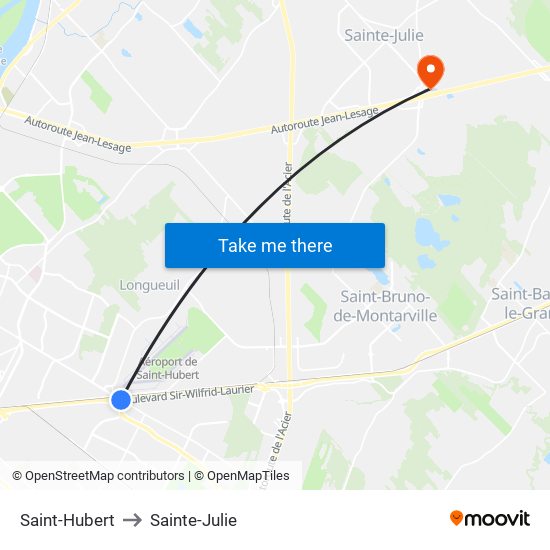 Saint-Hubert to Sainte-Julie map