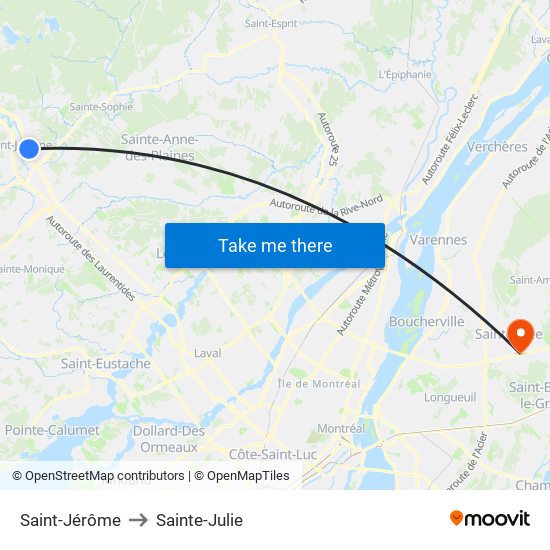 Saint-Jérôme to Sainte-Julie map