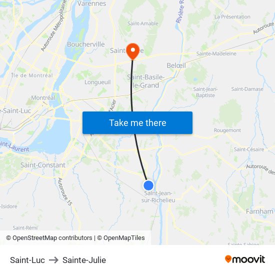 Saint-Luc to Sainte-Julie map