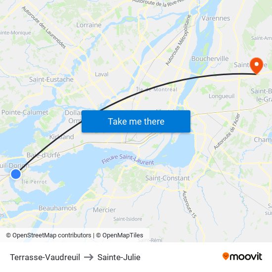 Terrasse-Vaudreuil to Sainte-Julie map