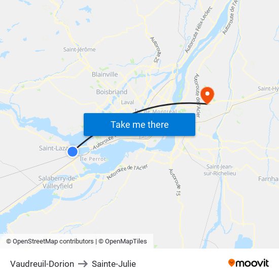 Vaudreuil-Dorion to Sainte-Julie map