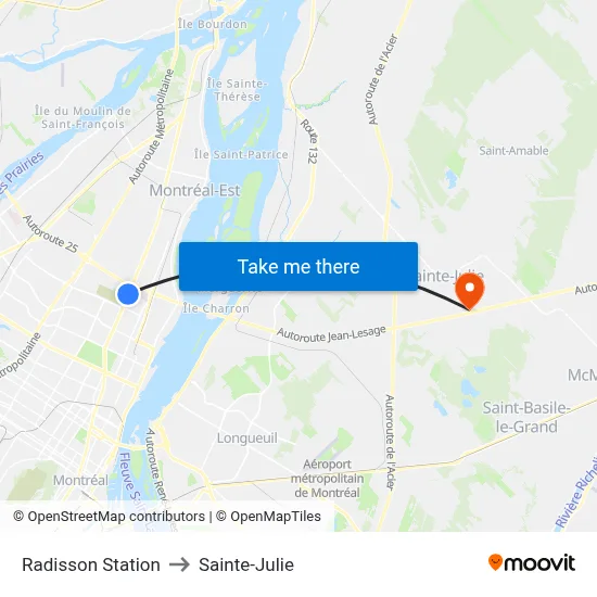 Radisson Station to Sainte-Julie map