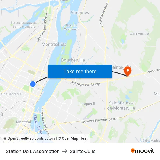 Station De L'Assomption to Sainte-Julie map