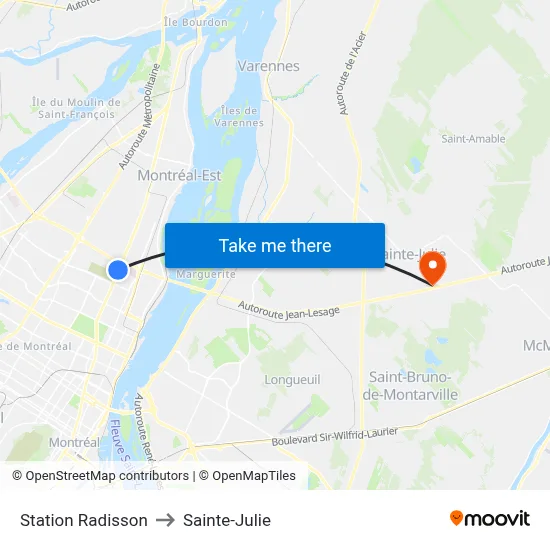 Station Radisson to Sainte-Julie map