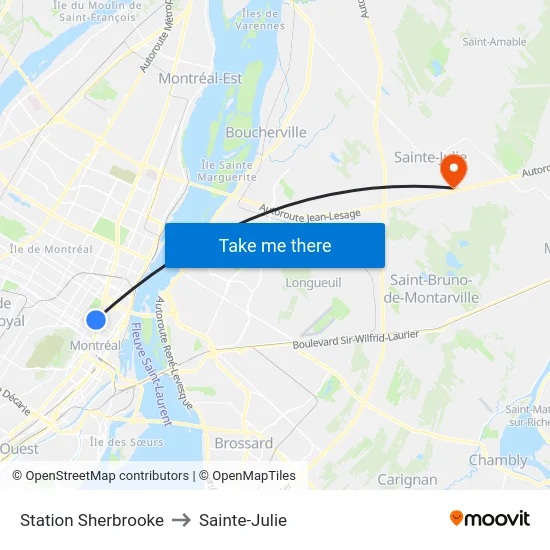 Station Sherbrooke to Sainte-Julie map