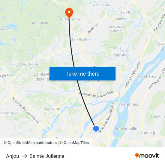 Anjou to Sainte-Julienne map