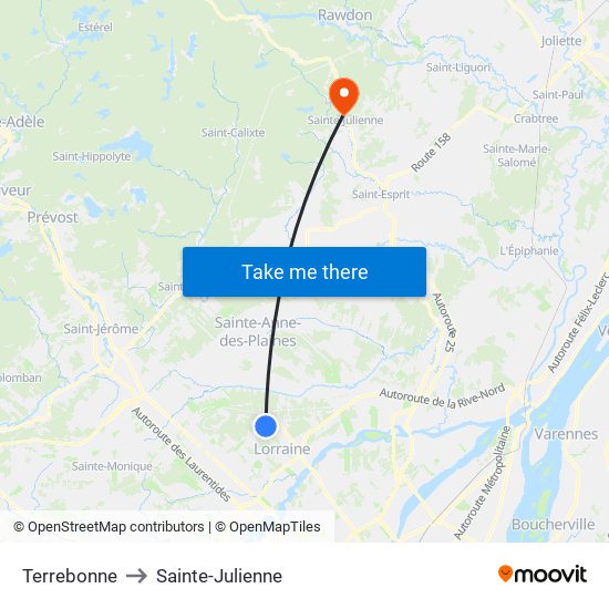 Terrebonne to Sainte-Julienne map