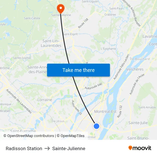 Radisson Station to Sainte-Julienne map