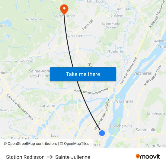 Station Radisson to Sainte-Julienne map