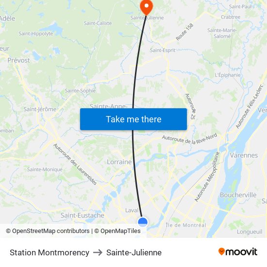 Station Montmorency to Sainte-Julienne map