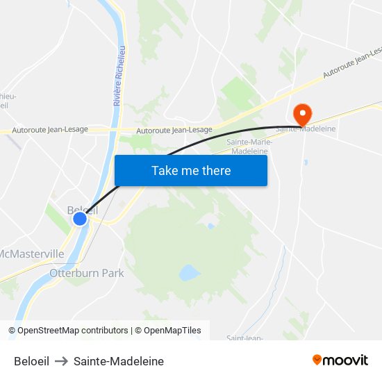 Beloeil to Sainte-Madeleine map