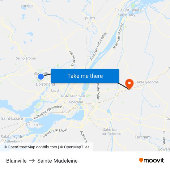 Blainville to Sainte-Madeleine map