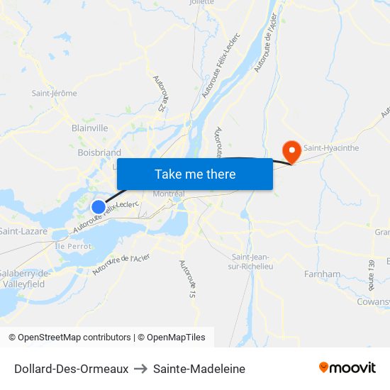 Dollard-Des-Ormeaux to Sainte-Madeleine map