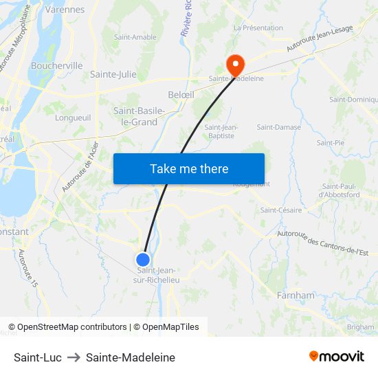 Saint-Luc to Sainte-Madeleine map