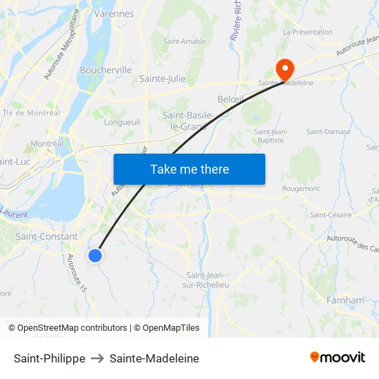 Saint-Philippe to Sainte-Madeleine map