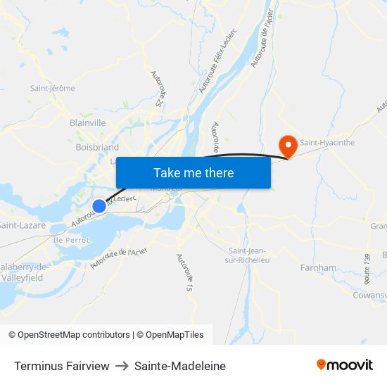 Terminus Fairview to Sainte-Madeleine map