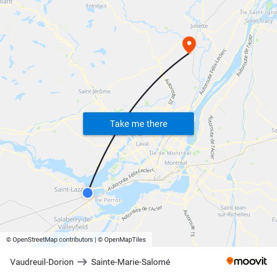 Vaudreuil-Dorion to Sainte-Marie-Salomé map